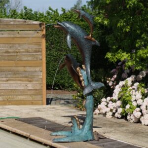 Verdisgris Dolphin Family Fountain Solid Bronze Sculpture 1 | Avant Garden Bronzes