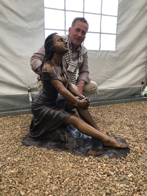 Bronze Lady Sunshine Sculpture seated female garden statue contemplative pose