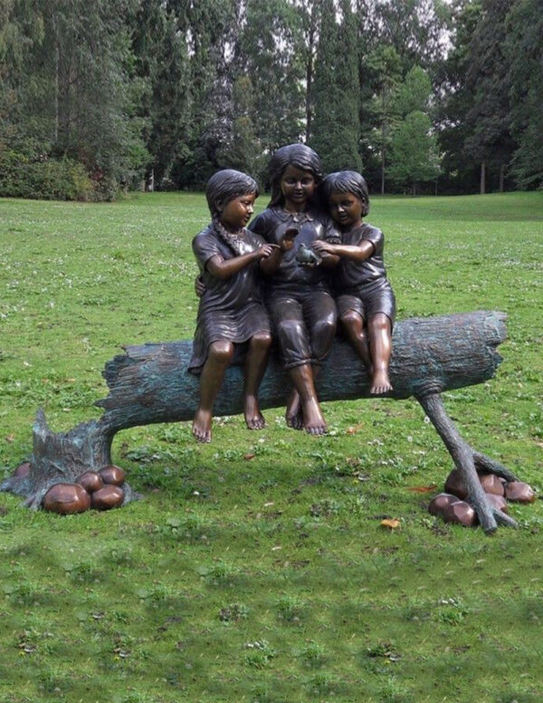 FIGI 64 Fine Cast Bronze Sculpture Tree Girls On Fallen Tree 2 | Avant Garden Bronzes