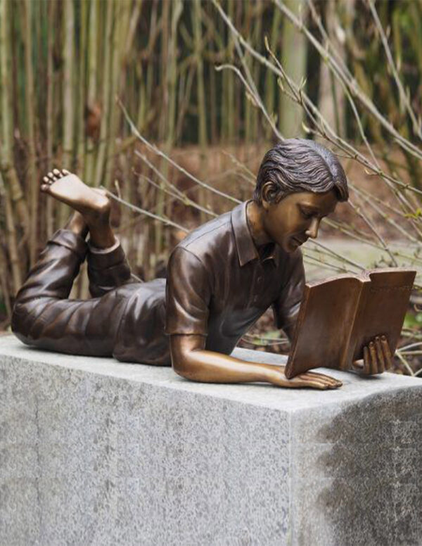 FIBO 23 Fine Cast Bronze Sculpture Boy Reading 1 Avant Garden Bronzes