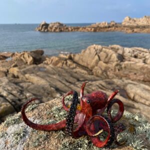 Bronze Octopus Sculpture Red Patina Gold Tips MI 99 5 | Avant Garden Bronzes