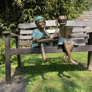 Literary Girl and Boy with Cap Solid Bronze Sculptures 7 | Avant Garden Bronzes