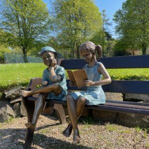 Literary Girl and Boy With Cap Solid Bronze Sculptures 5 | Avant Garden Bronzes