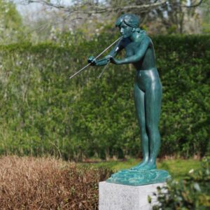 Verdigris Pipe Playing Girl Bronze Sculpture 1 | Avant Garden Bronzes