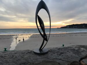 Bronze abstract sculpture Spirit of Love two flowing forms modern bronze sculpture 45cm st brelades bay jersey