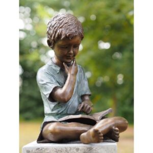 BO 45 Solid Bronze Young Boy Reading Sculpture 1 | Avant Garden Bronzes