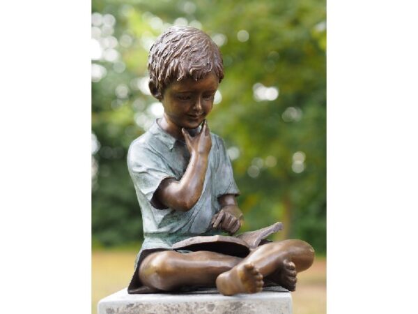 BO 45 Solid Bronze Young Boy Reading Sculpture 1 | Avant Garden Bronzes