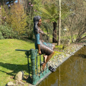 Bronze Lady Sitting on Fence Sculpture 170cm 5 FIWO 36 | Avant Garden Bronzes