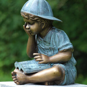 Little Boy Sitting Reading His School Book Bronze Sculpture FIBO 16 1 | Avant Garden Bronzes