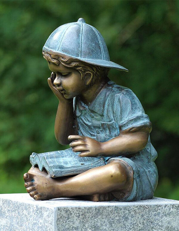 FIBO 16 Solid Bronze Reading Boy Sculpture 1 | Avant Garden Bronzes