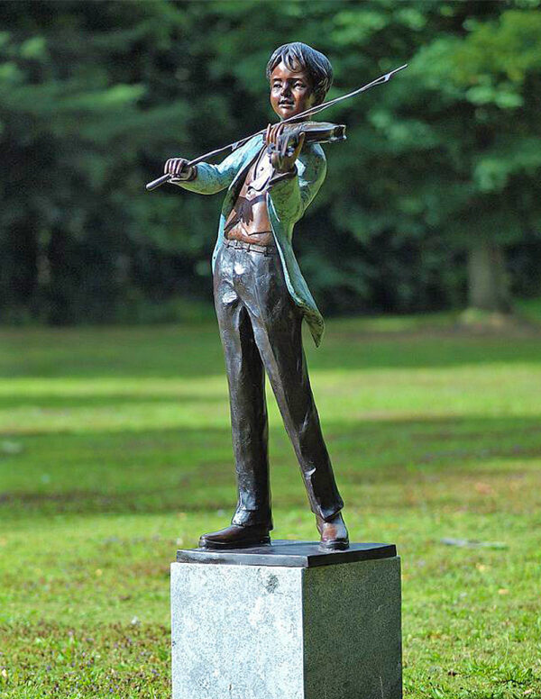 FIBO 9 Solid Bronze Violinist Boy Musical Sculpture 1 | Avant Garden Bronzes
