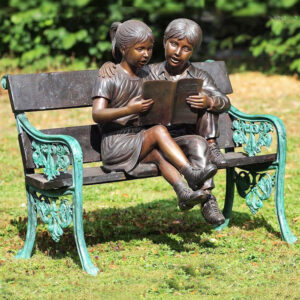 FIGI 1 Solid Bronze Young Girl & Boy Bench Sculpture 1 | Avant Garden Bronzes