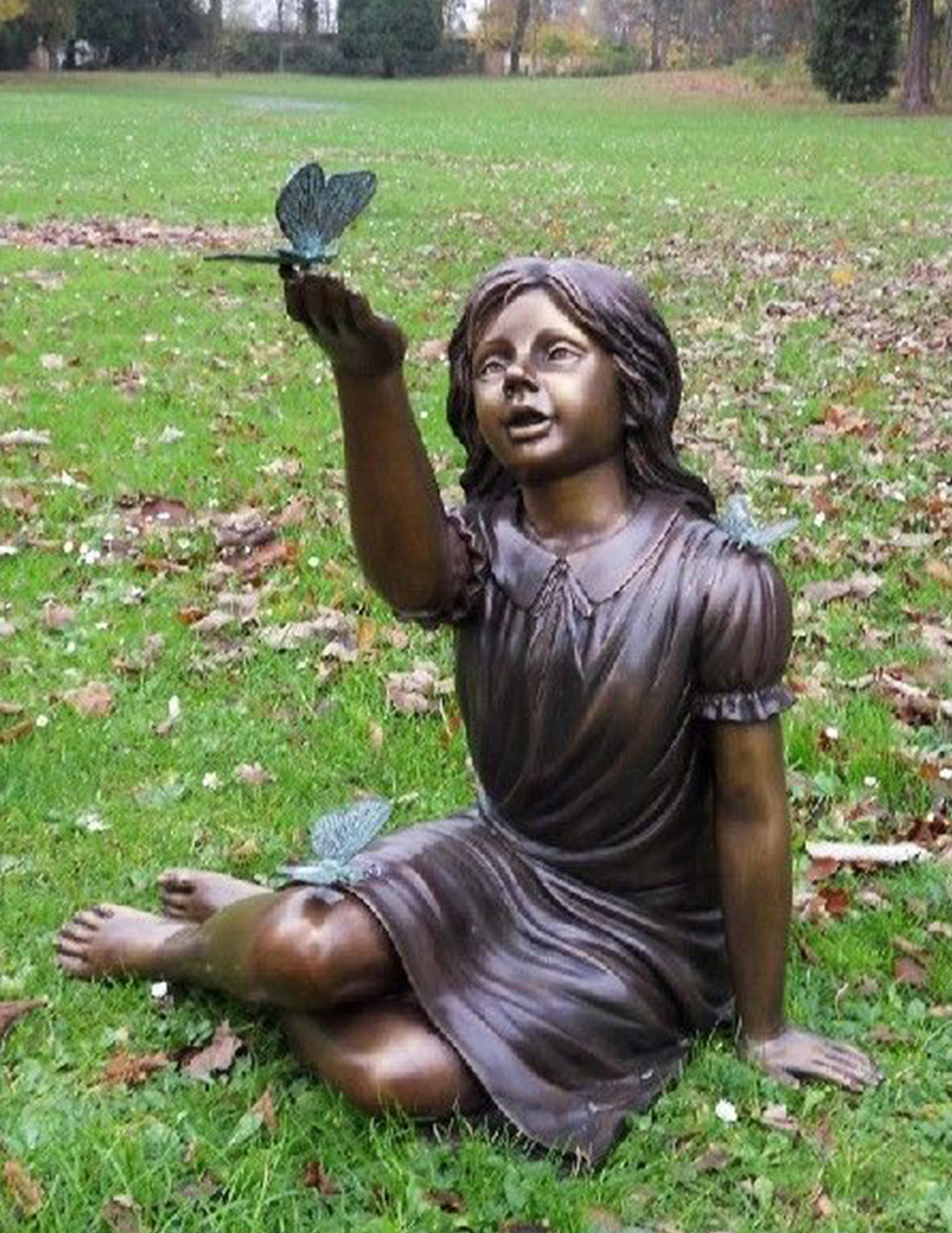 FIGI 2 Fine Cast Solid Bronze Sculpture Girl w Butterflies 2 | Avant Garden Bronzes