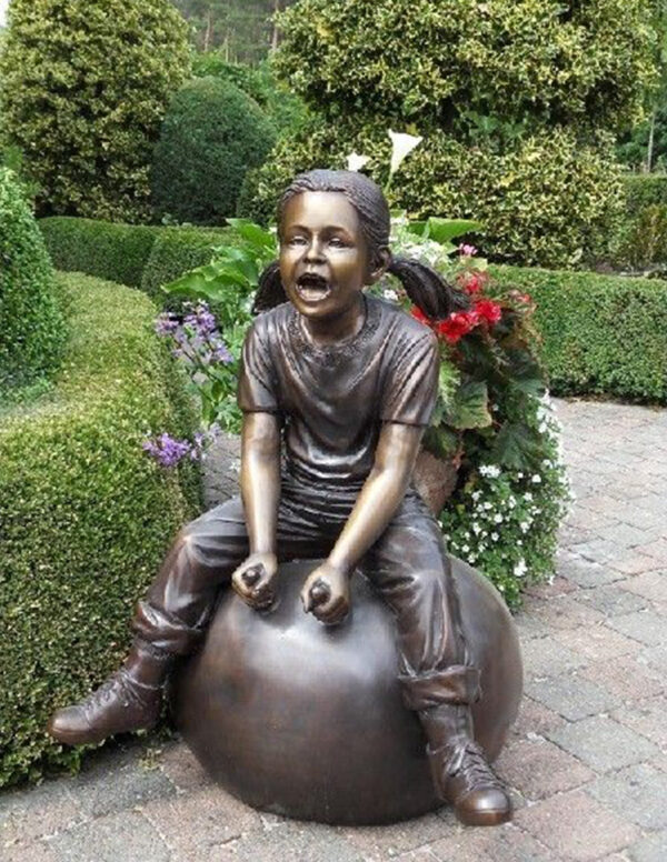 Little Girl Playing On Space Hopper Bouncy Ball Bronze Sculpture FIGI 71 1 | Avant Garden Bronzes