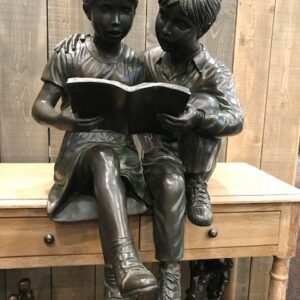 Brother And Sister Reading Bronze Children Sculpture FIGI 77 3 | Avant Garden Bronzes