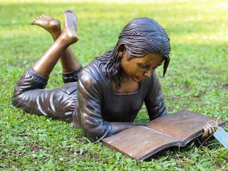 FIGI 83 Solid Bronze Lying Reading Girl Sculpture 1 | Avant Garden Bronzes