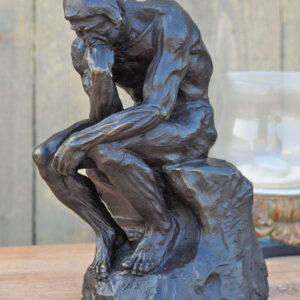 Bronze Thinker Sculpture Rodin Style 29cm classic seated thinker bronze figure for desk, office, library or study display.