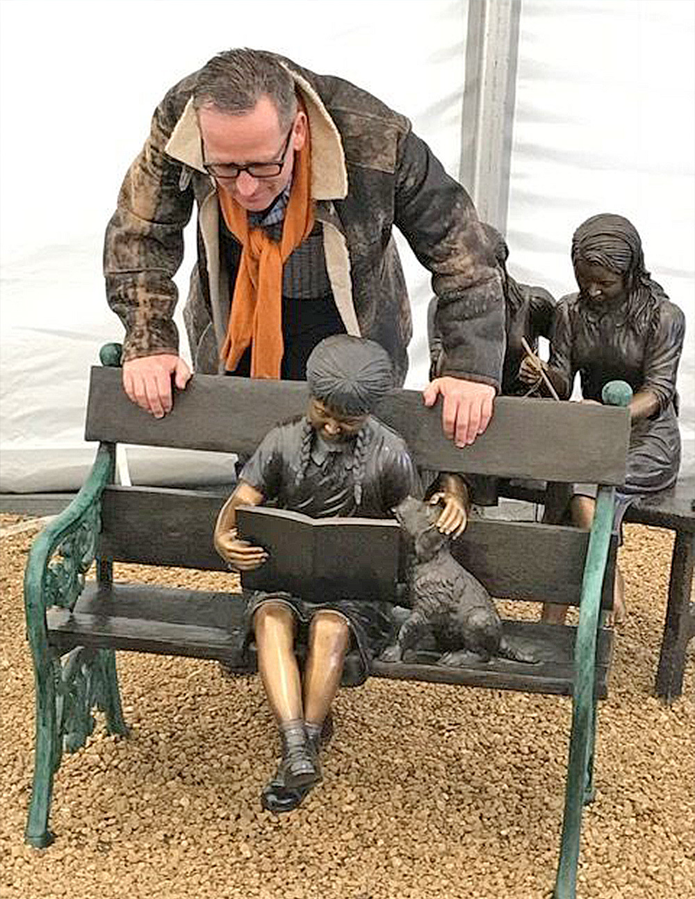 Fine Cast Bronze Sculpture Girl and Dog on Bench 2 | Avant Garden Bronzes