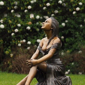 Lady Sunshine Bronze Seated Female Garden Sculpture 85cm contemplative garden statue