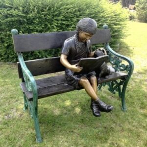 Girl And Dog on Bench 1 | Avant Garden Bronzes