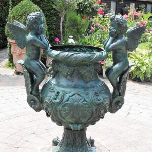 MI 29 Fine Cast Solid Bronze Vase With 2 Cherubs Garden Planter 1 | Avant Garden Bronzes