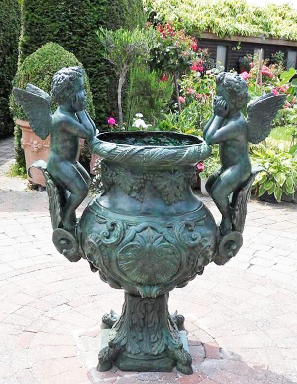 MI 29 Fine Cast Solid Bronze Vase With 2 Cherubs Garden Planter 1 | Avant Garden Bronzes