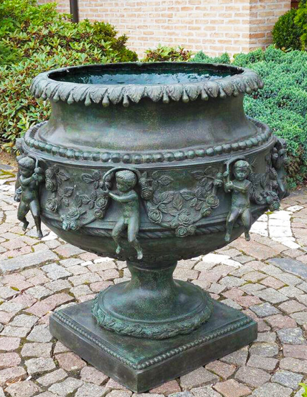 MI 30 Solid Bronze Sculpture Planter Vase Cherubs 1 | Avant Garden Bronzes