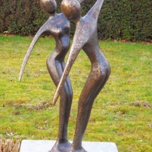 Modern dancing couple bronze sculpture with smooth abstract figures and elegant flowing movement