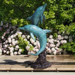 Verdigris Dolphin Pair Fountain Solid Bronze Sculpture FO 87 1 | Avant Garden Bronzes