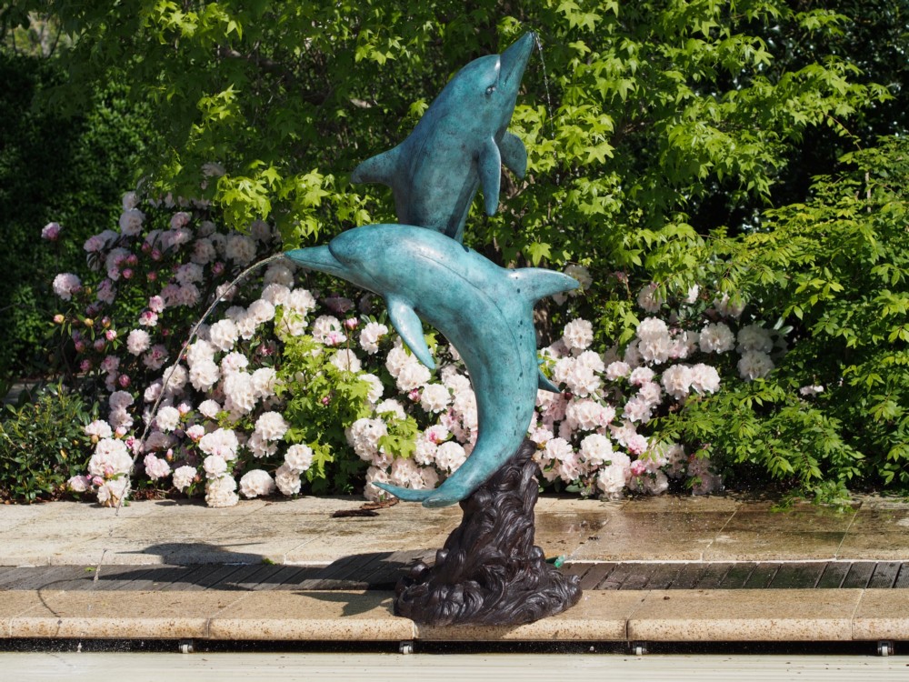 Verdigris Dolphin Pair Fountain Bronze Water Feature Sculpture FO 87 1 | Avant Garden Bronzes