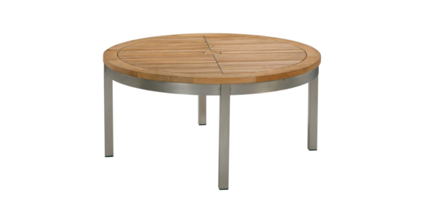 Equinox 100 Conversation Table Teak Top Brushed Stainless Steel Frame by Barlow Tyrie (1) | Avant Garden
