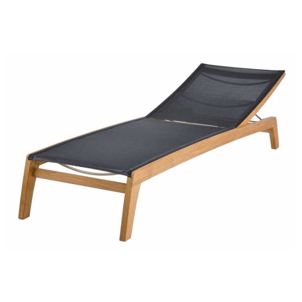 Horizon Lounger Charcoal Sling Teak Frame with wheels by Barlow Tyrie (1) | Avant Garden