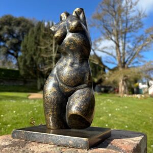 Bronze female torso sculpture modern abstract nude figure on square base 27cm on pedestal