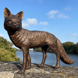 Bushy tailed fox sculpture photographed at St Saviour's Reservoir in Guernsey.