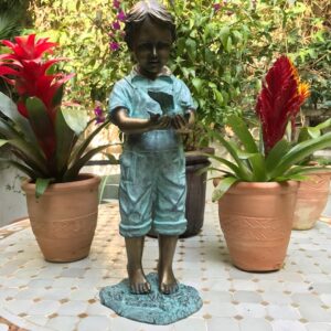Boy Holding Bird Bronze Sculpture 6 | Avant Garden Bronzes