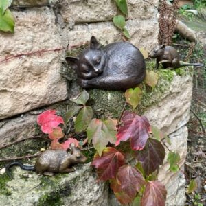 Sleeping Cat And Two Mice Bronze Sculpture 5 | Avant Garden Bronzes