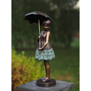 April Showers Bronze Sculpture Girl Under Umbrella 1 | Avant Garden Bronzes