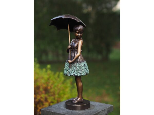 April Showers Bronze Sculpture Girl Under Umbrella 1 | Avant Garden Bronzes