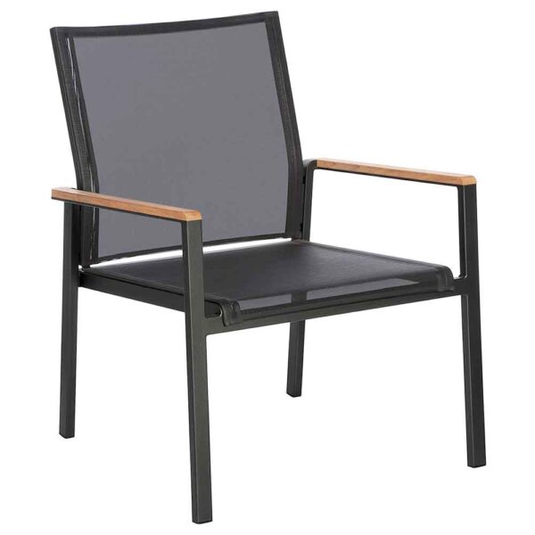 Aura Charcoal Sling Club Chair Graphite Frame Teak Armrest Chair by Barlow Tyrie (1) | Avant Garden