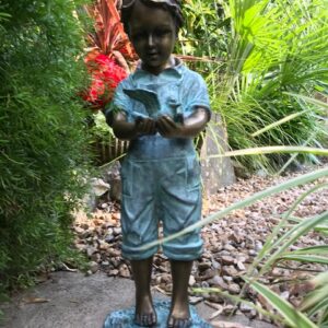 Boy Holding Bird Bronze Sculpture 3 | Avant Garden Bronzes