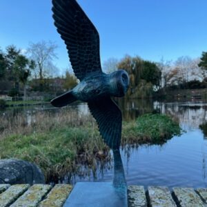 Bronze Bird Owl Gliding In Flight Verdigris Sculpture BI 93 6 | Avant Garden Bronzes