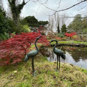 Crane Pair Verdigris Bronze Bird Fountain Sculpture Water Feature FO 33 3 | Avant Garden Bronzes