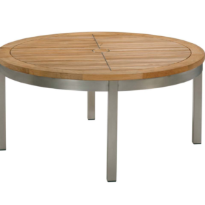 Equinox 100 Conversation Table Teak Top Brushed Stainless Steel Frame by Barlow Tyrie (1) | Avant Garden