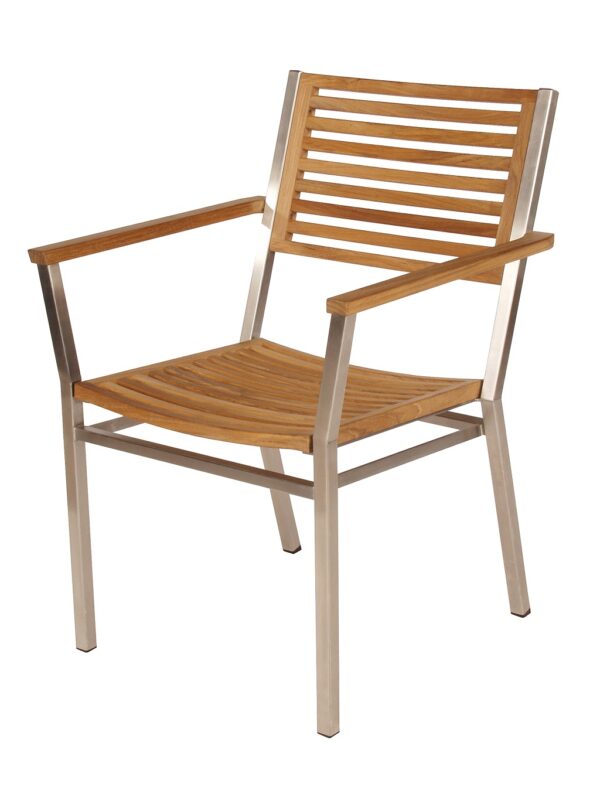 Equinox Teak Dining Armchair Brushed Stainless Steel Stacking Frame by Barlow Tyrie (1) | Avant Garden