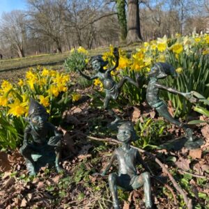 Garden Goblins Party Time Set of Four Bronze Sculpture 4 | Avant Garden Bronzes