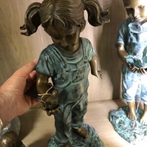 Girl Holding Bird Bronze Sculpture 2 | Avant Garden Bronzes