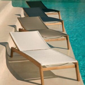 Horizon Lounger Charcoal Sling Solid Teak by Barlow Tyrie