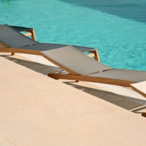 Horizon Lounger Charcoal Sling Solid Teak by Barlow Tyrie