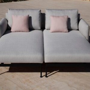 Layout Double Chaise Low Arms Deep Seating Carbon Beige Sunbrella by Barlow Tyrie