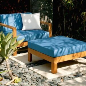Linear Ottoman Lounge Deep Seating Solid Teak Waterproof Cushions by Barlow Tyrie